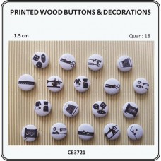 Buttons Wood Print Assorted - Sewing 18p/p