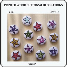 Buttons Wood Print Assorted - White with Star 12p/p