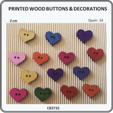 Buttons Wood Print Assorted - Fat Heart 14p/p