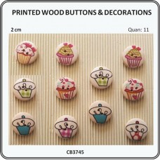 Buttons Wood Print Cupcake - Assorted Colors 11/p/p